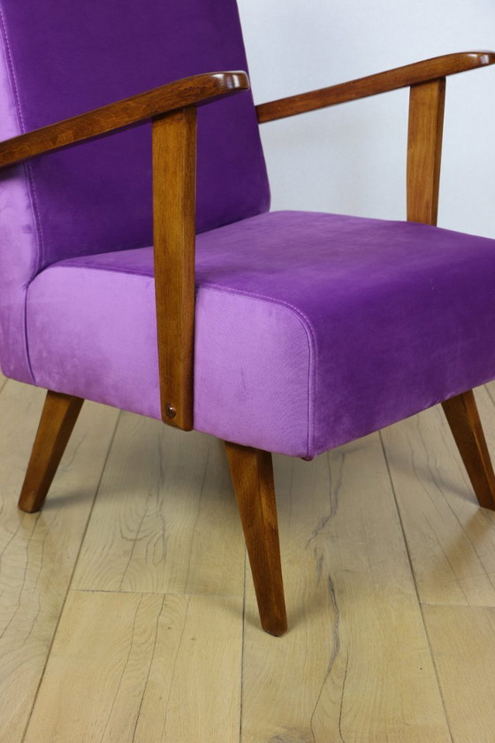 Image 1 of Vintage loft fauteuil van paars fluweel - 2 stuks beschikbaar