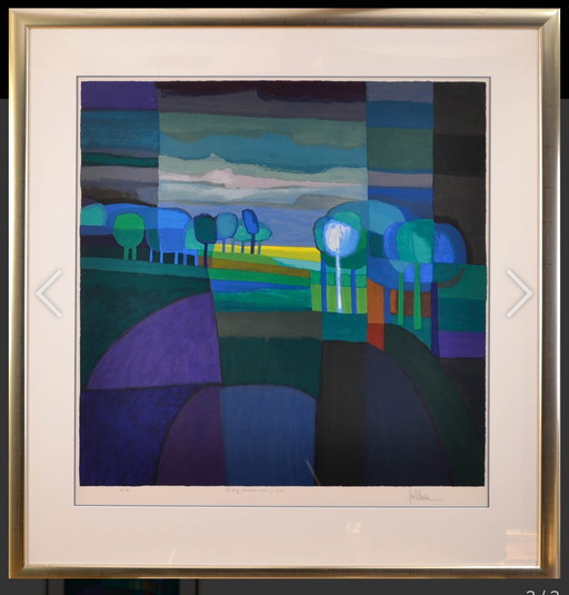 Zeefdruk van Ton Schulten. “De dag breekt aan”. Gesigneerd e genummerd.