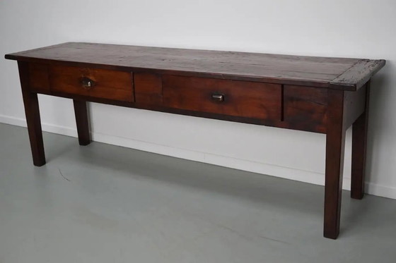 Image 1 of Großer, antiker französischer Beistelltisch im Kolonialstil aus Teakholz
