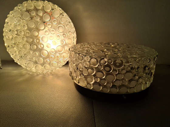 Image 1 of Vintage cut bubble glass wall or ceiling lamp, German manufacturer 60s/70s
