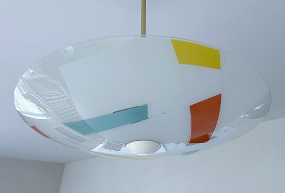 Image 1 of Large Vintage Glass Pendant Lamp, Mondrian Style