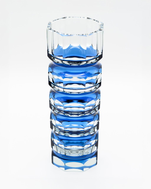 Blaue achteckige Blockvase von Ilm-Kristall | 1970er Jahre DDR-Design, zugeschrieben Lipsky/Exbor