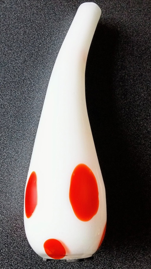 Vase vintage en verre bombé rouge et blanc amaryllis de MURANO, Italie - Venise