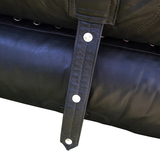 Image 1 of divano-letto a tre posti "anfibio" in pelle nera di alessandro becchi per giovannetti, italia, 1970s