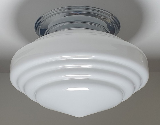 Large Art Deco Ceiling light in very good condition – Chrome, Glass (photo 8 of 19)
