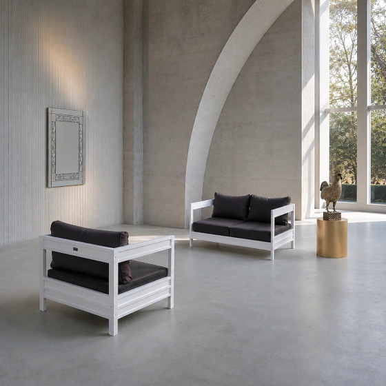 Jan des Bouvrie Collection Loungesessel, Innen/Außen, mit Kissen / Passender Zweisitzer / Für Praxis, 1980er (photo 7 of 8)