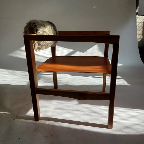 Image 1 of PUNKT Workshop Contemporary Sculptural Walnut Bar Stool – Adjustable Industrial Steel Base – One of a Kind