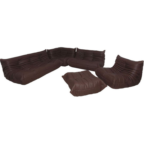 Image 1 of Togo vintage living room set in brown leather by Michel Ducaroy for Ligne Roset, 1970