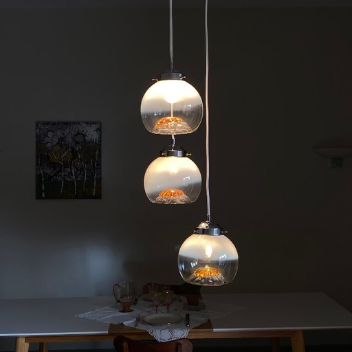 Murano Mazzega Wasserfall-Pendelleuchte mit 3 Glaskugeln