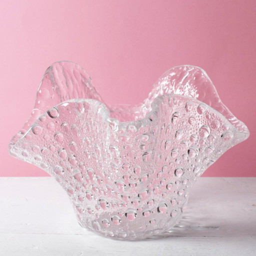 Mid-century Rare Clear Vintage Fazzoletto Glass Vase / Murano / Italy / 1970s