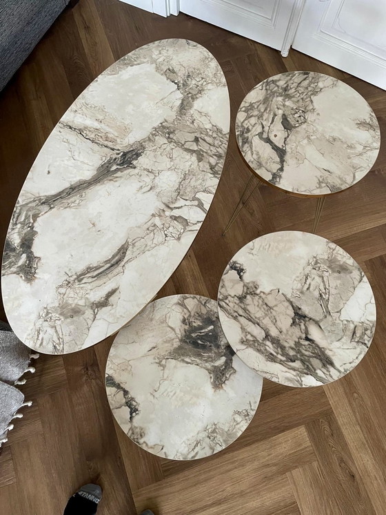 Image 1 of Marble white and gold coffee table set