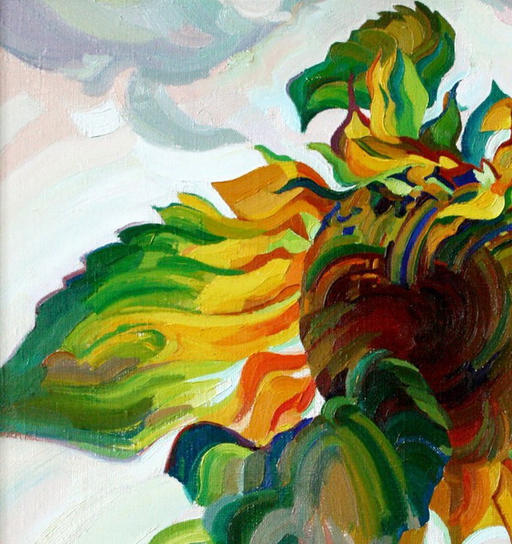 Original Oil Painting Nature Summer Flower Sunflower – Paintings & Drawings, Canvas (photo 2 of 5)