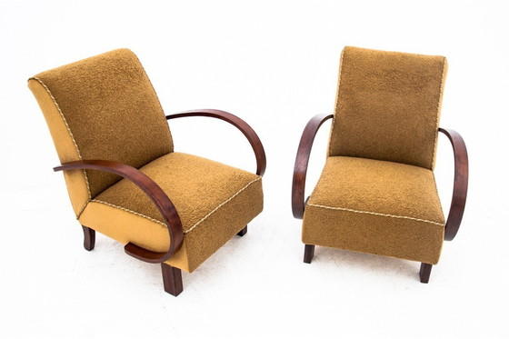 Image 1 of Yellow boucle armchairs by J. Halabala, Czechoslovakia, 1930s