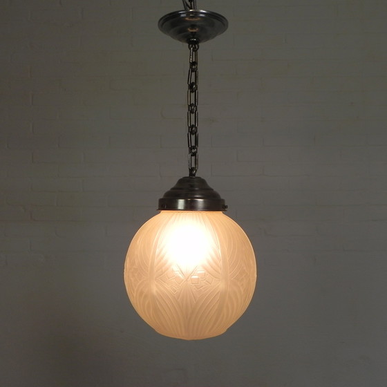 Image 1 of Art Deco pendant lamp with round sphere with geometric patterns, 1930s