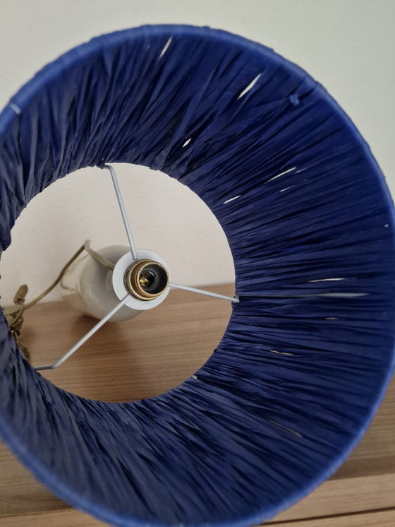Image 1 of Stoneware lamp with blue raffia lampshade