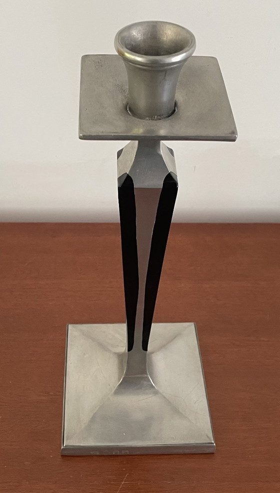Crescent Silverware co NY - Two Art Deco Silver Pewter Candle holders – Metal, Textile (photo 5 of 10)