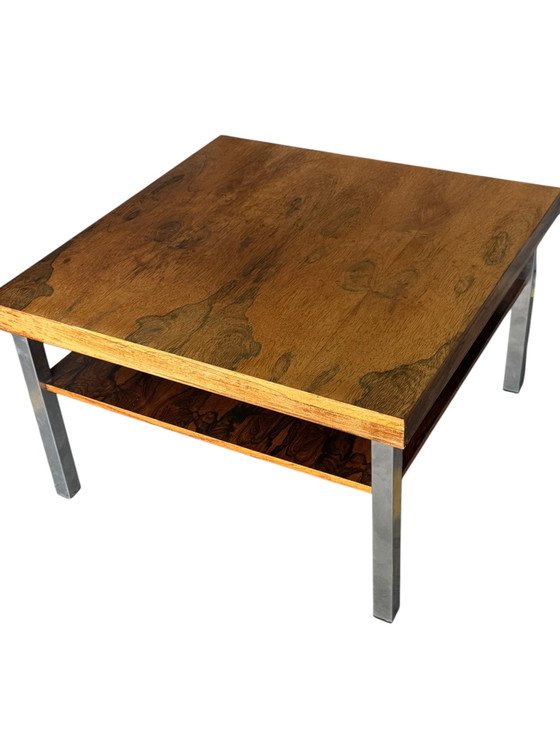 MCM Square Coffee Table – Wood, Chrome (photo 5 of 8)