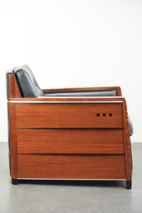 Image 1 of Fauteuil Schuitema modèle Frank, de la série Decoforma, en cuir de vachette noir de style Art déco.