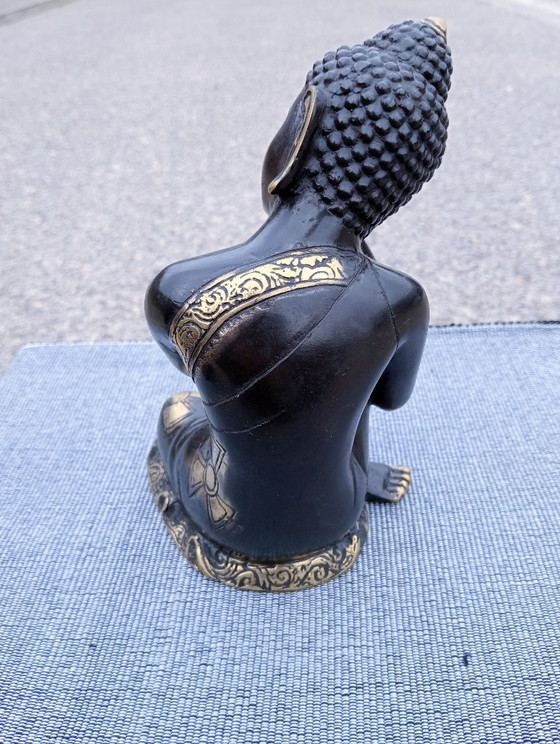Boeddha beeld, donker met goudkleurige accenten, Beeldhouwkunst, Brons, Gold, Aziatisch (foto 5 van 8)
