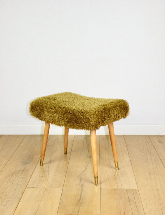 Image 1 of Vintage Stool High Seat khaki / olive - golded beech legs from 70ts