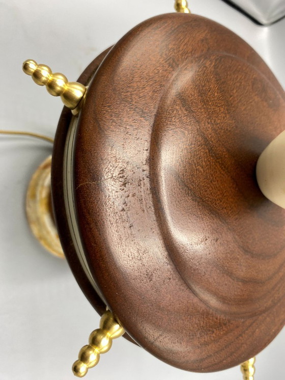 Image 1 of Vintage Mid-Century Tafellamp – Houten & Onyx Voet, Messing Details, Design Jaren 50 – 60 - Unieke Decoratieve Lamp