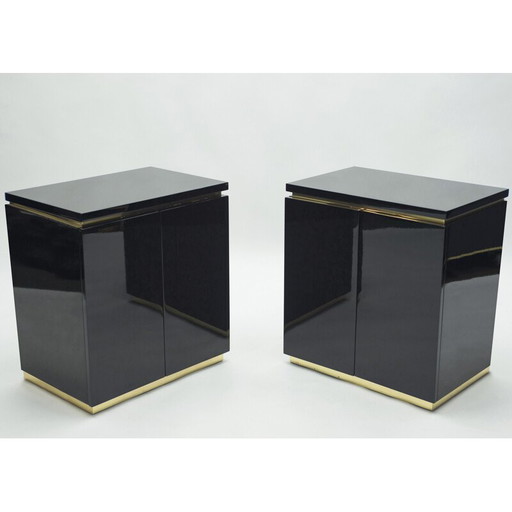 Paire de commodes vintage en laque noire et laiton par J.C. Mahey pour Maison Romeo, 1970