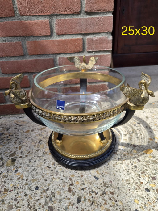 Leonardo-Mittelstück aus Glas und messing-/bronzefarbenem Material mit Entenfiguren als Griffe