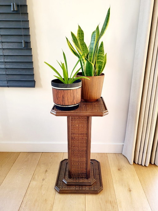 Rattan column or pedestal, vintage, 70s or 80s