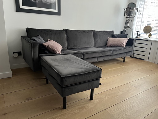 3-Seater Sofa + Hocker, Velvet Anthracite by BePureHome