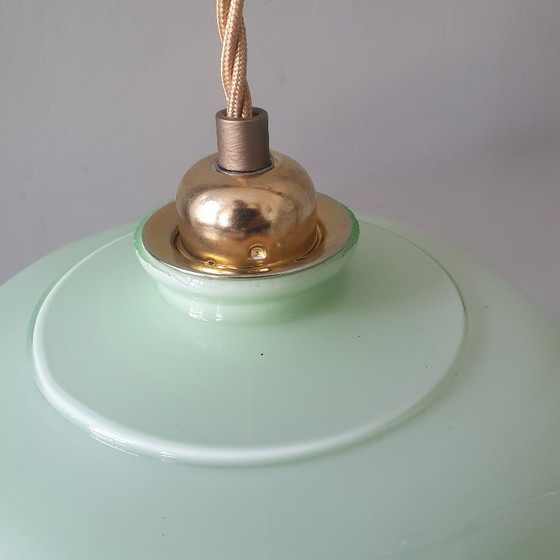 Vintage French Pendant Lamp - Pastel Green Opaline Glass. – Metal (photo 11 of 19)
