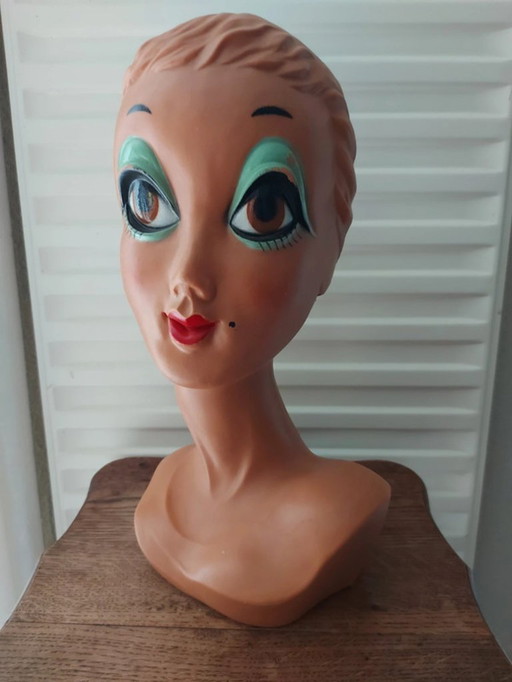 Twiggy buste paspop hoofd / Plastic Marotte - jaren 60-70