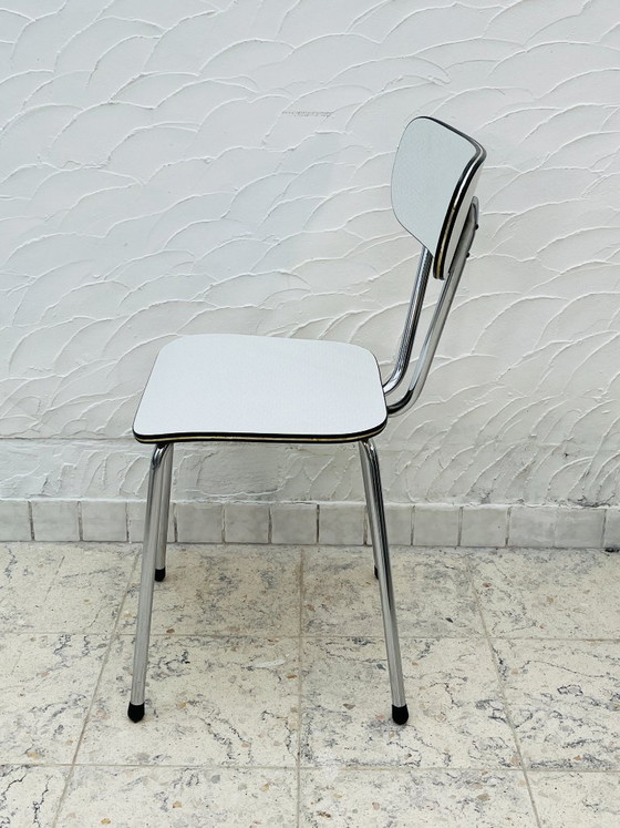 Image 1 of Set di 4 sedie da cucina vintage in Formica grigio cromato.