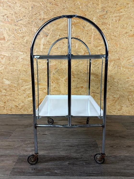 Image 1 of 1960s/70s Serving Trolley/Dinette Side Table, Space Age Design, Chrome/White