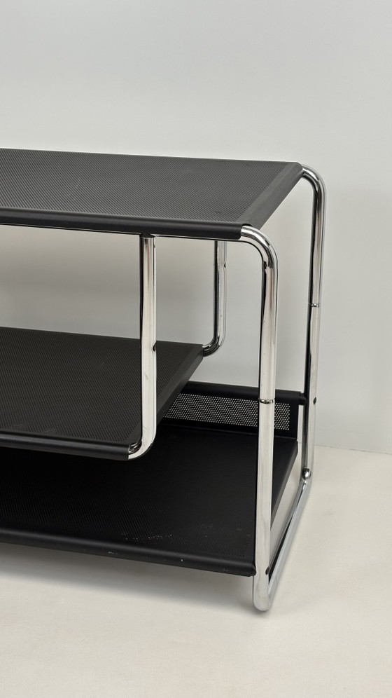 Image 1 of Vintage zwart metaal Habitat LP audiomeubel chroom buisframe