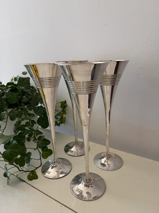 Set of 4 silver-plated champagne flutes – Glass & Decanter, Vintage (photo 3 of 5)