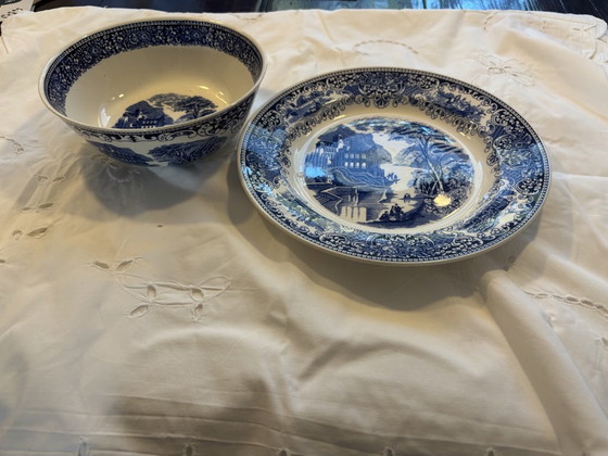 6-piece Royal Sphinx Maastricht Cambridge Old England Crockery, blue-white, Ceramic, Vintage (photo 2 of 12)