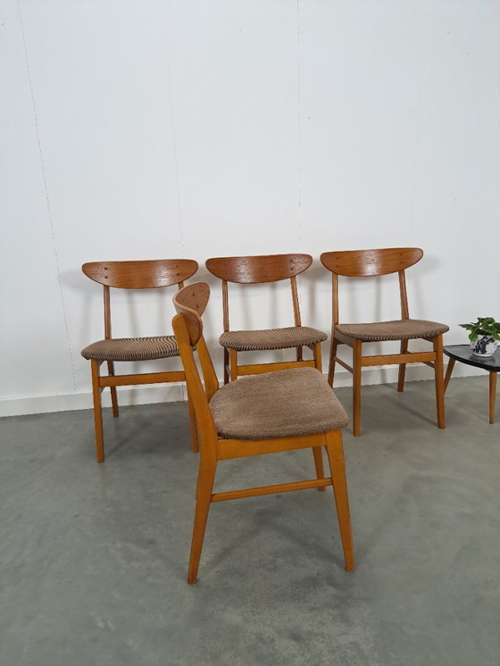Image 1 of Set of 4 Deense teak Farstrup Møbler Model 210 eetkamerstoelen, dining chairs