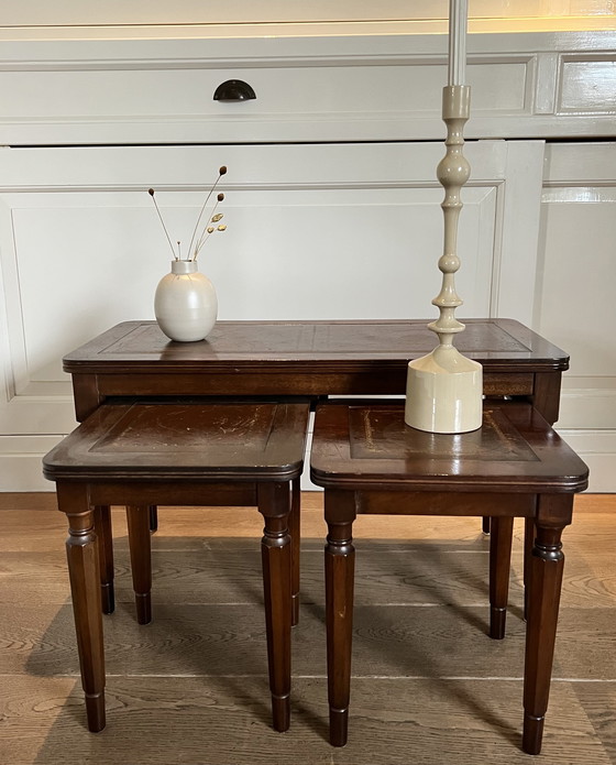 Image 1 of Classic nest of three side tables with leather top