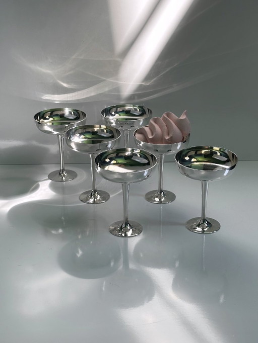 6x Italian champagne bowls silver-plated 80s dessert bowls ice cream cups metal decor goblet gelato cup footed bowl Italy