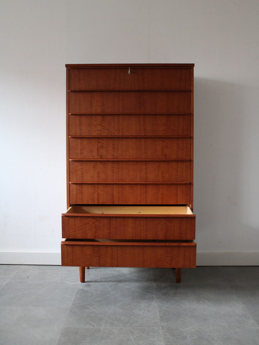 Vintage Deense ladekast in teak, tallboy