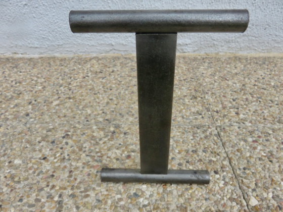 Image 1 of Pair of modernist, minimalist andirons in raw steel, France, 1960