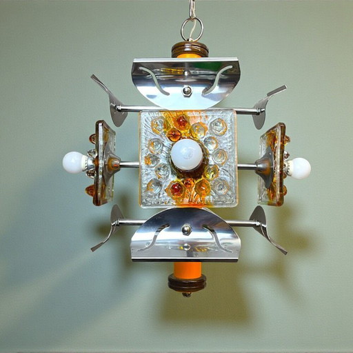 Mid Century Modern 4 light Murano glass modern chandelier Sputnik, 1970s