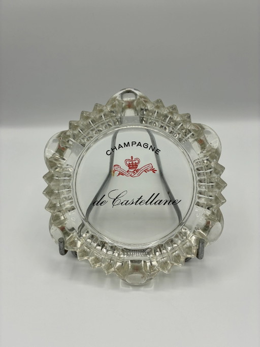 Gegoten glazen reclame-asbak – Champagne de Castellane – Épernay – Vintage – decoratieve objecten, Glass