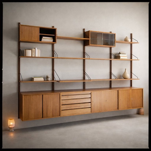Modulair wandplankensysteem van Poul Cadovius voor Cado, jaren 60.