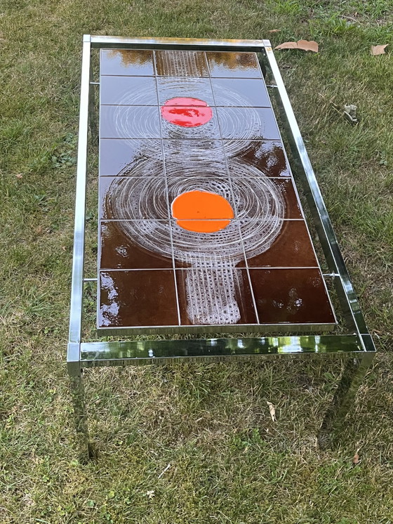 Image 1 of Coffee table 70s , ceramic tiles with chrome