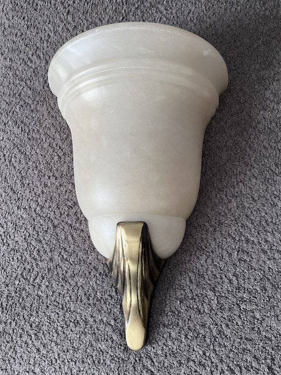 Prachtige vintage grote zware Aljuna messing albast wandlamp – Wandlampen, Other, Brass (photo 4 of 8)