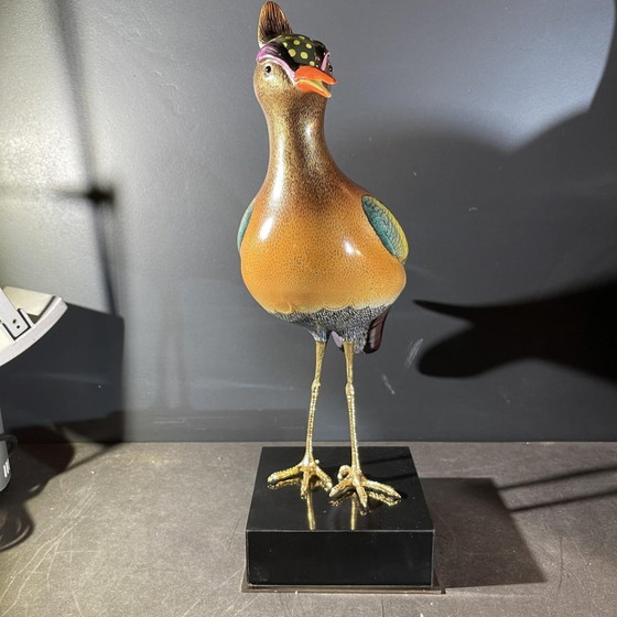 Crested Bird Polychrome Porcelain & Ormolu Sculpture, 1970s – Bronze, Wood, Hollywood Regency (photo 15 of 19)