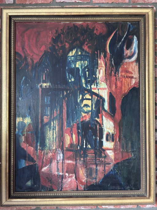 Powerful Expressionist Oil Painting Volker Jenny (Düsseldorf, 1967) 60x80 cm – schilderijen tekeningen, Canvas