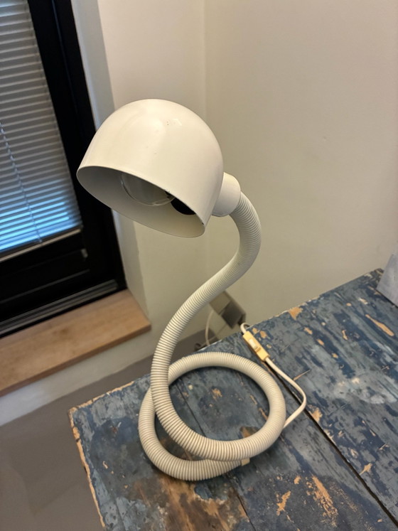 Vintage Space Age 'Snake' / 'Cobra' Table lamp – White – 70s/80s – Happy Light, Metal, Plastic (photo 9 of 12)
