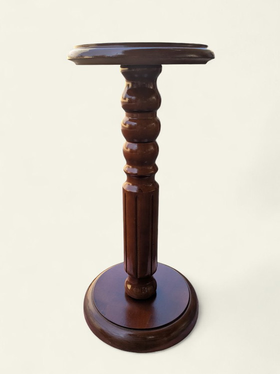 Image 1 of Rareté ! Support à plantes tourné à la main en bois véritable – Milieu du siècle, années 1960, jamais utilisé, décoration vintag